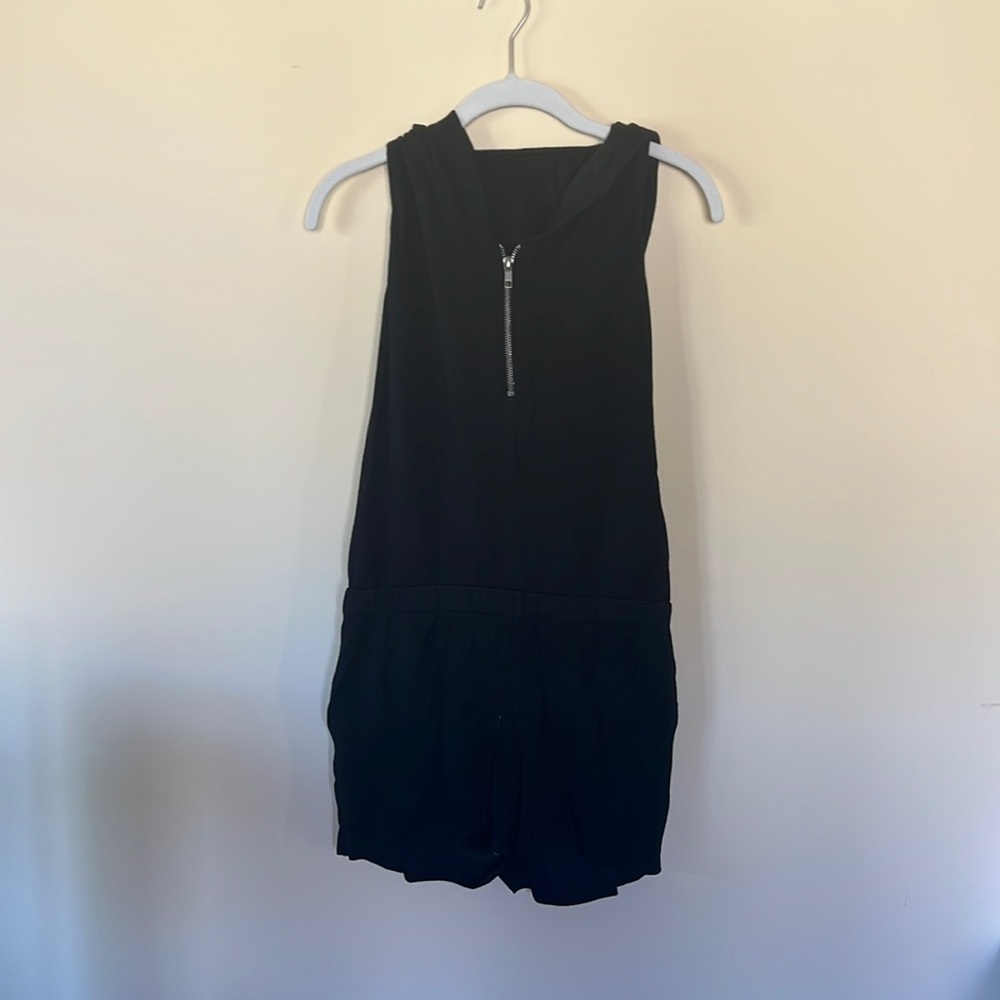Terez Womens Romper Black Stretch Sleeveless Zipper Backless Hooded M